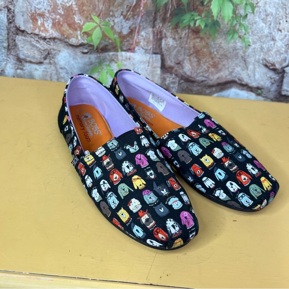 BOBS FROM SKECHERS Black Slip on Multicolor Dog Print Memory Foam Flats, 10 - Picture 6 of 14